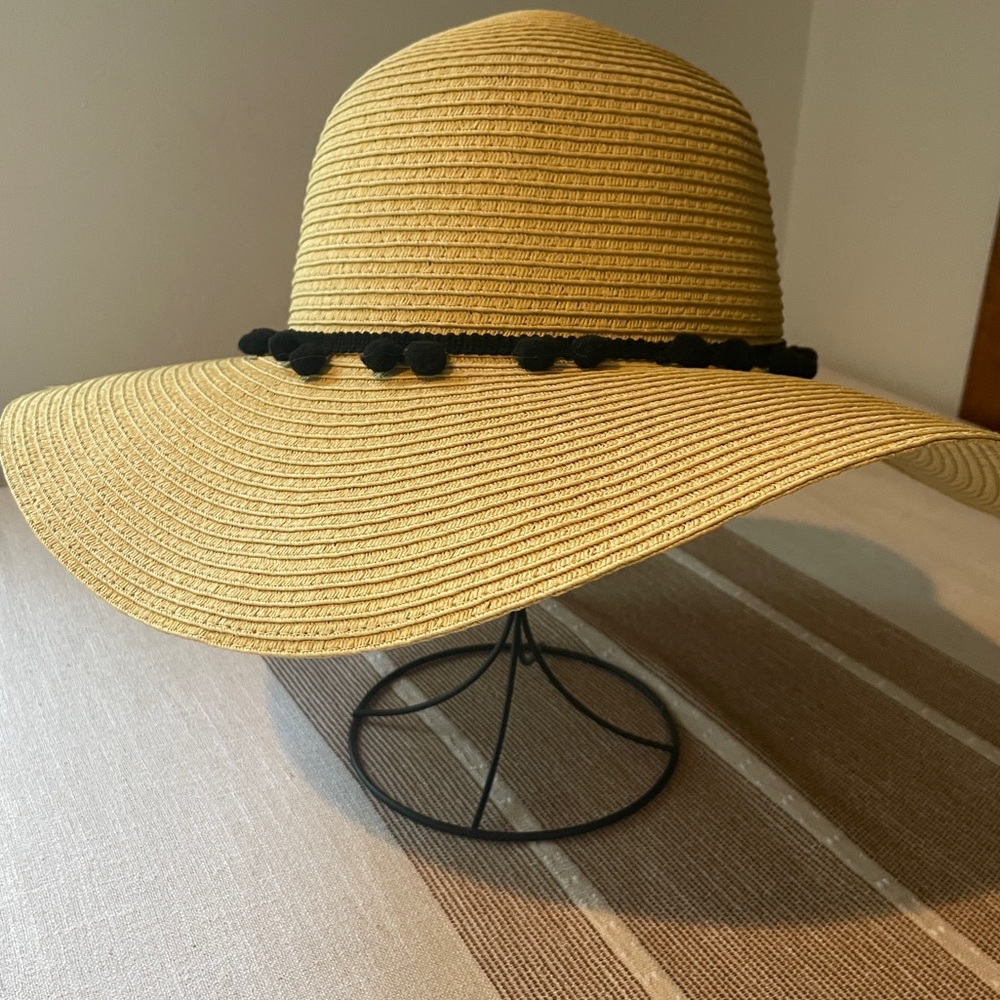 Womens Sun Hat Summer Paper Straw Floppy Beach Wide Brim Adjustable Cord Inside
